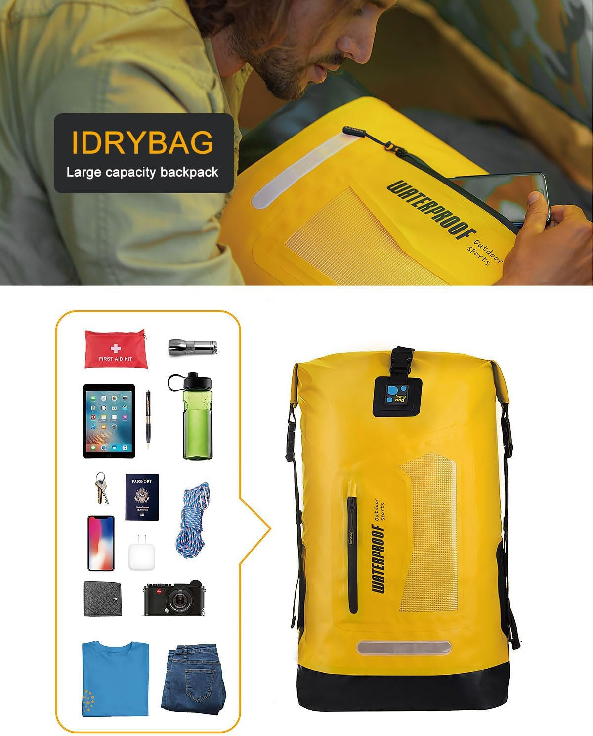 Waterproof Backpack for Men 30L, Floating Dry Bag Kayak, Dry Backpack Hiking