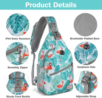 Sling Bag,Small Crossbody Sling Backpack,Water Resistant Shoulder Daypack for Travel,Anti Thief Chest Bag for Hiking(Flamingo Blue)