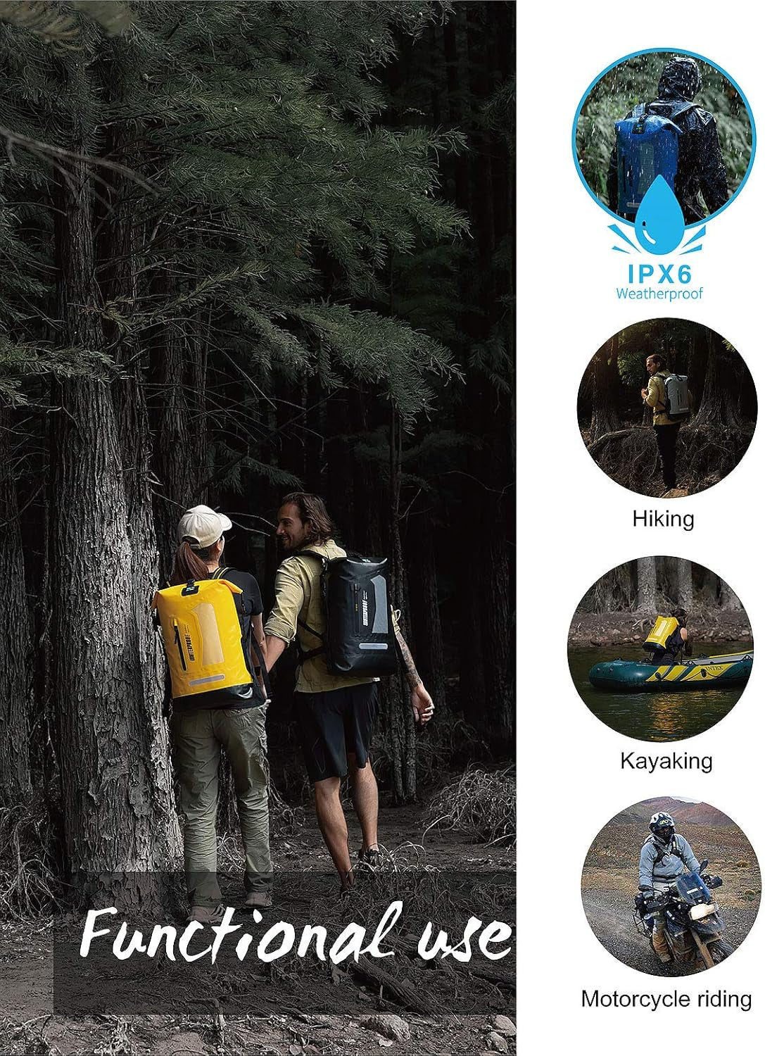 Waterproof Backpack for Men 30L, Floating Dry Bag Kayak, Dry Backpack Hiking